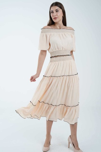Ruffled Solid Midi Skirt