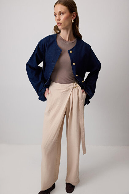 Double-Breasted Pants with Buckle Detail