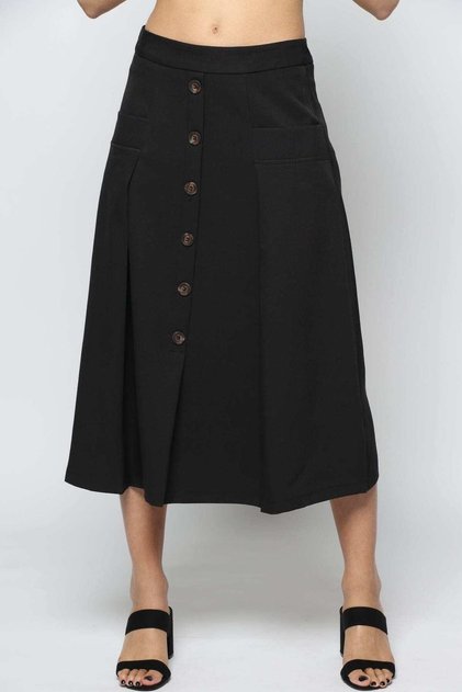 Solid Wide Midi Skirt with Pockets