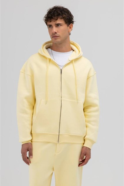 Zippered Yellow Premium Unisex Oversize Hoodie Hooded Sweatshirt