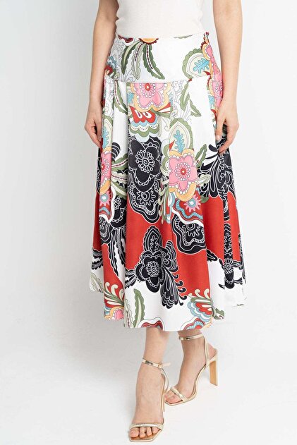 Graphic Print Midi Skirt