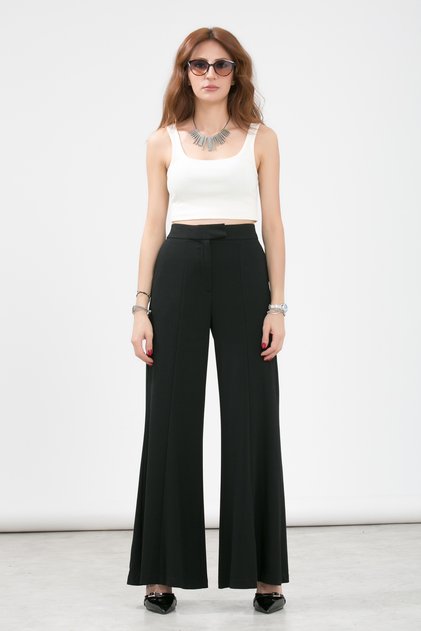 Women's Pants Wide Leg Trousers Stretch Fabric Casual Black Palazzo Stylish Flared Woven Pants Fabric