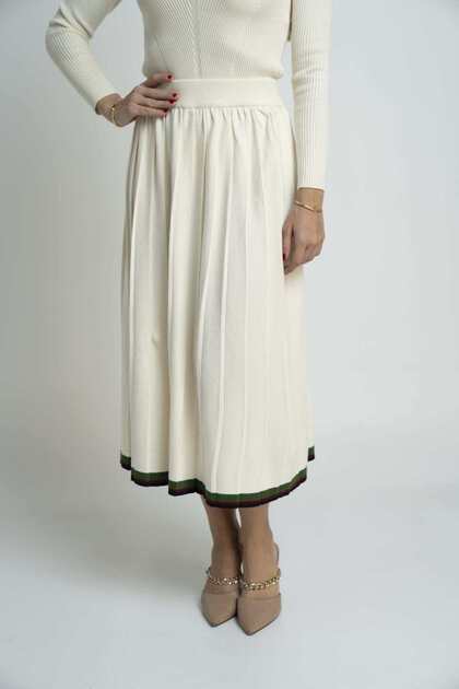 Solid Pleated Midi Skirt