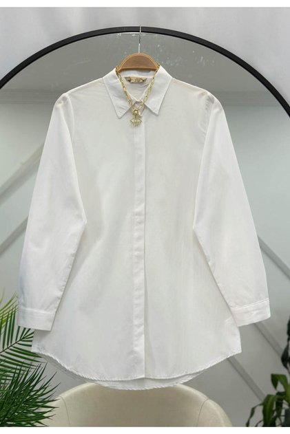 TERYCOTTON BASİC KLASİK GÖMLEK [ gizli düğmeli, 85 cm ort]