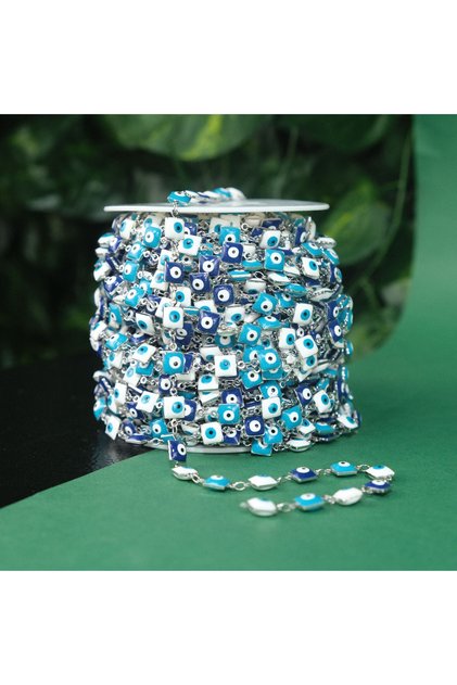 Silver Color Metal Chain Square Evil Eye Beaded Chain Glasses Chain Y Necklace Chain 1 Meter