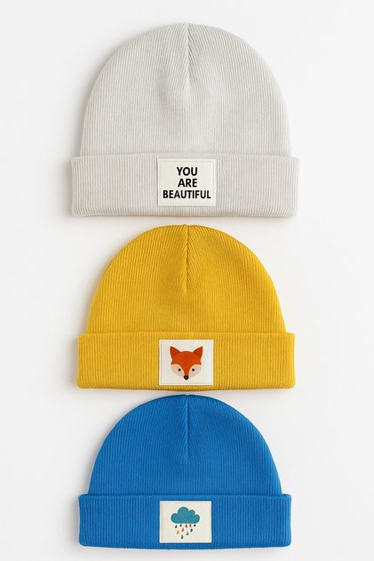 New 1-5 Years Old 3-Piece Ribbed Beanie Set
