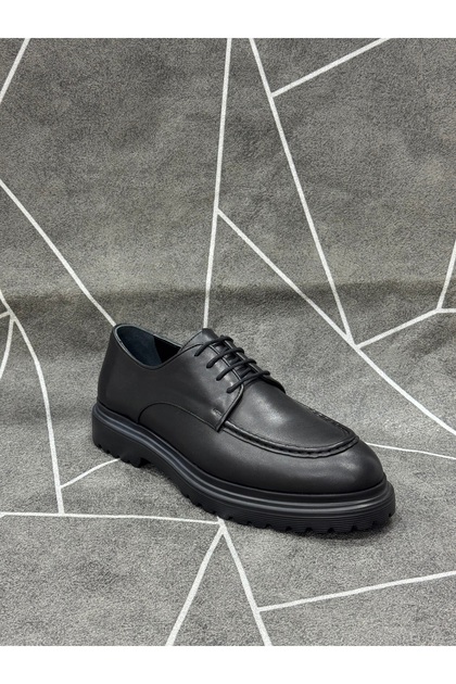 Black Genuine Leather Lace-Up Eva Sole Shoes