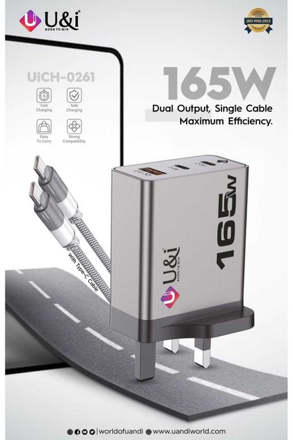 165W USB-C Fast Charger with 3 Ports - Desktop Charging Station for Laptops, Smartphones