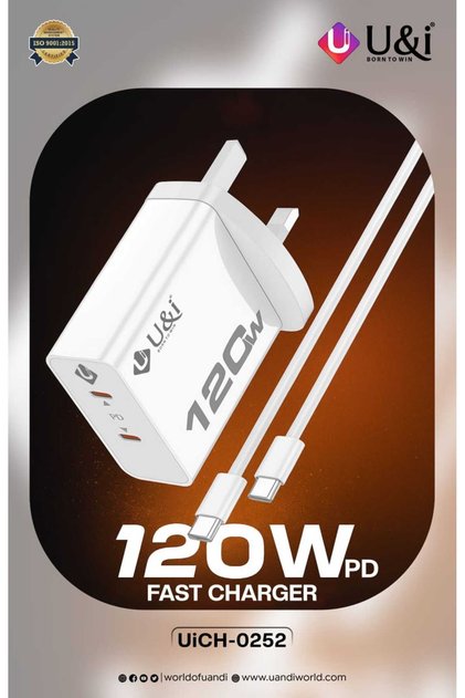 120W PD Fast Charger with Dual USB-C Ports | USB-C to C Cable