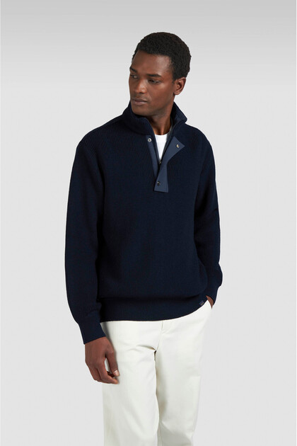 MEN'S KNITTED WOOL POLYESTER ZIPPED SWEATER