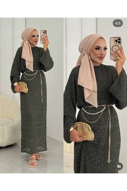 Women's Lined Transparent Knitted Long Dress