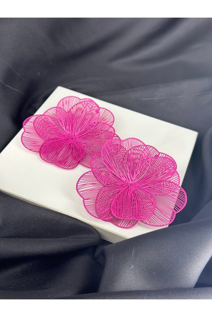 Fuchsia Pink Flower Design Brand Model Earrings