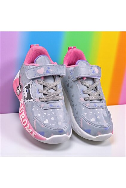 JOJO KIDS kız çocuk ışıklı kuromi deri spor ayakkabı , cırtlı ve