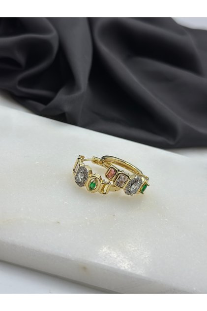 Gold Detailed Chakra Brand Model Design Hoop Earrings