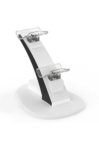 Stand Dock pentru încărcare cu LED pentru controler PS5 cu două USB, detașabil, negru - alb