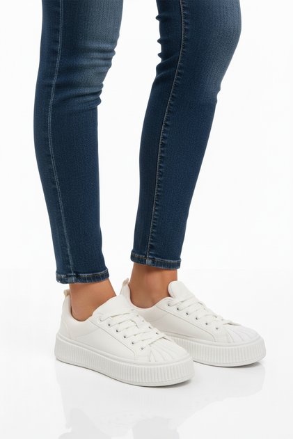 White Lace-Up Unisex Sneakers Grov 410 g