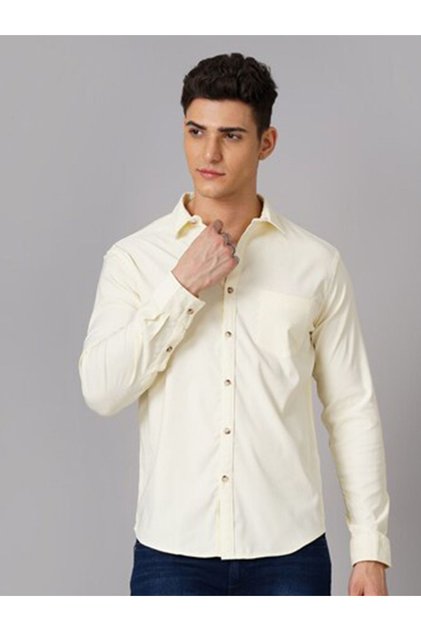 Men Solid Yellow Spread Collar Shirt