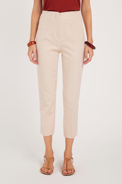 Women's Relax Fit Comfortable Cut High Waist Narrow Leg Beige Pants