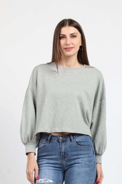 Solid Cotton Puffed Long-Sleeve Top