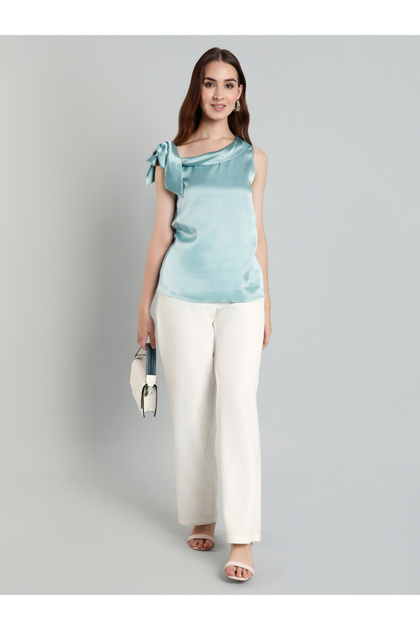 Women Tie-Up Detail Asymmetric Neck Top