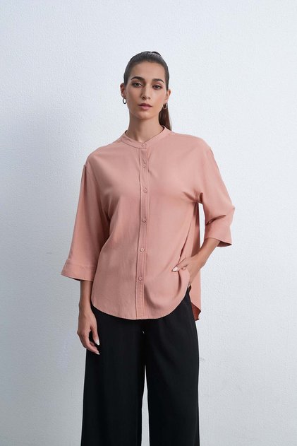 Solid Shirt Collar Top