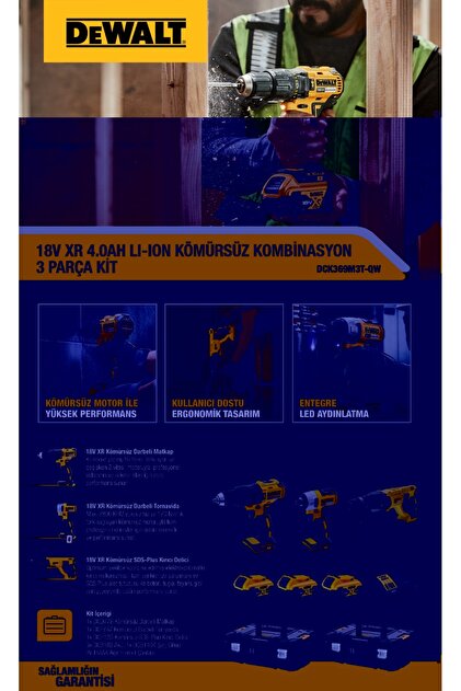 Dewalt DCK369M3T 18V XR Kömürsüz 3 Parça Kit 3x4.0Ah - Fiyatı