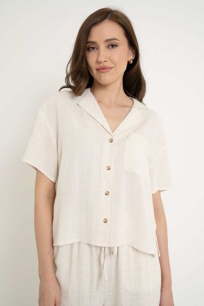 Solid V-Neck Short Sleeve Top with Pocket