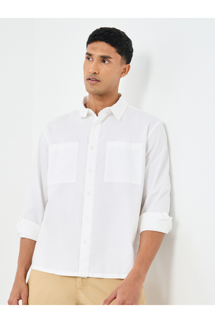 White Relaxed Fit Shirt with Double Pocket