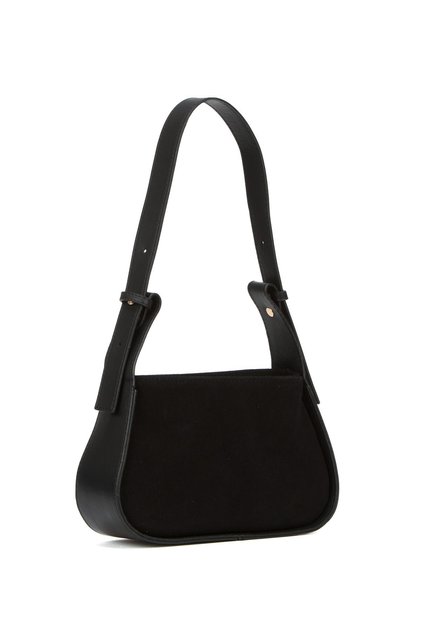Women's Black Tiger Suede Baguette Shoulder Bag