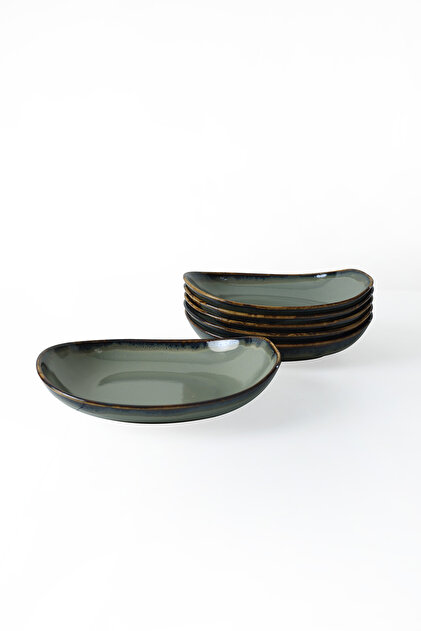 Keramika Reaktif Yeşil İsabella Yemek Tabağı 22 Cm 6 Adet Q84