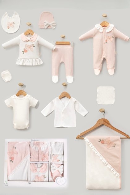 Bow Embroidered Newborn Baby Girl 10 Piece Hospital Release Bodysuit Set Baby Outfit