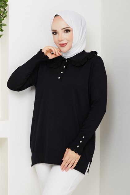 Women's Lace Detailed Mercerized Knitwear Tunic