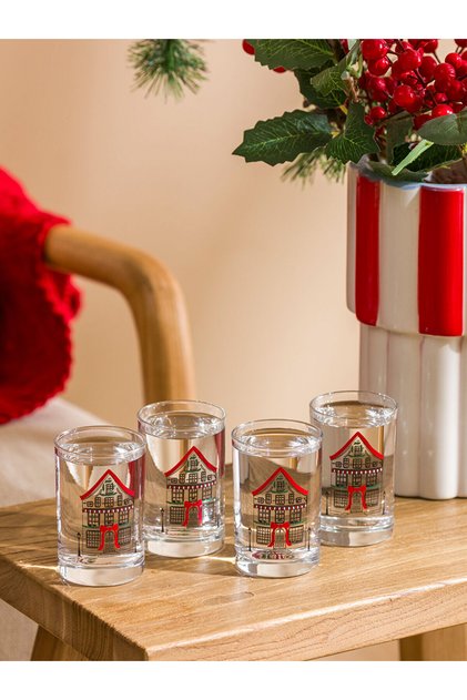 Mixed Printed Glass Cup Set of 4 125 ml