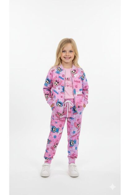 Girl's Three-Piece Cardigan Set with Two Drawstrings and Pockets, Full Set.