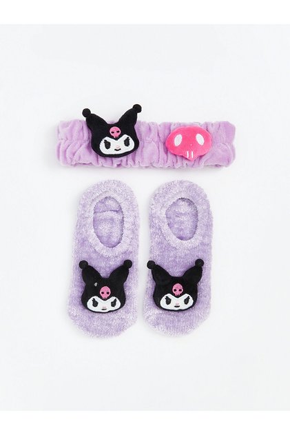 Lila Kuromi Patterned Non-Slip Sole Girls' Home Socks and Headband