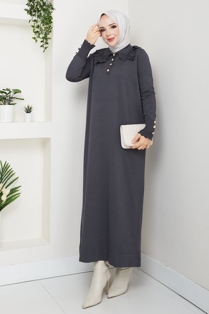 Women's Mercerized Knitwear Dress with Lace Collar