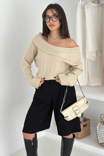 Women's Red Off-Shoulder Knitwear – Bold & Feminine Winter Style