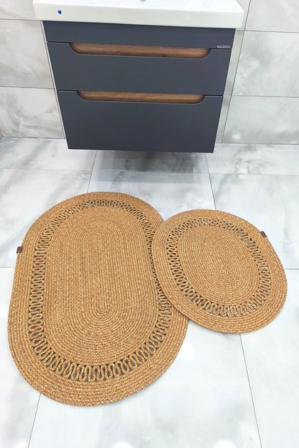 Gng Home Jute Rope Double Toilet Front Mat and Bathroom Mat Rug Carpet