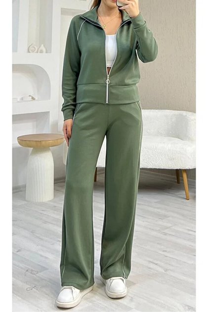Kadın Spor Şık Fermuarlı Şeritli Eşofman Takımı Modal Kumaş