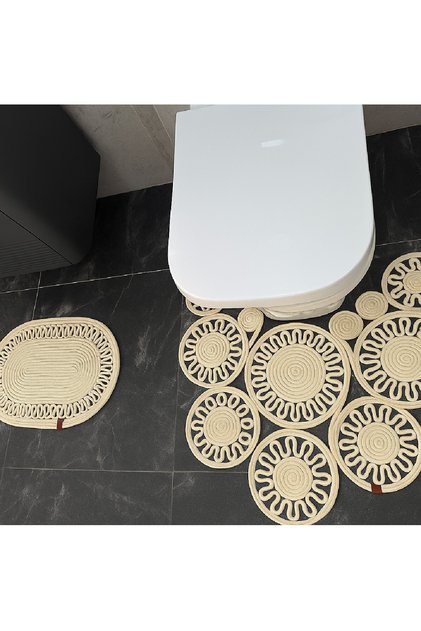 Gng Home Jüt Halat Trikot Model İkili Klozet Önü Ve Banyo Paspası Kilim Halı