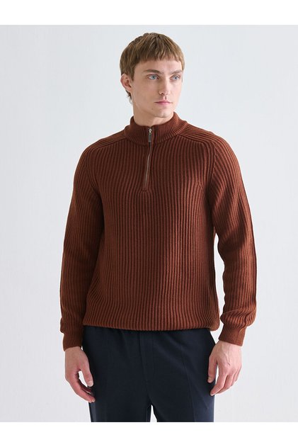 Lcw Vision Brown Stand Collar Long Sleeve Men's Knitwear Sweater