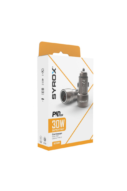 Syrox SC32B 3.1A 30W PD Q.C. 3.0 1xType-C + 1xUSB-A Çıkışlı Hızlı