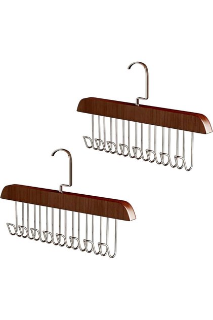 Wooden Belt, Scarf, Tie Hanger with 8 Hooks - Accessory Organizer, Multifunctional Hanger 2 Pieces