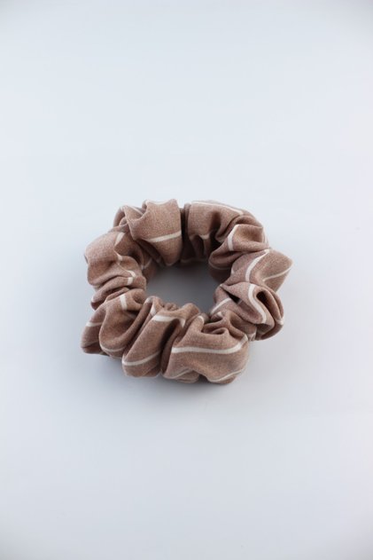 Stripe Patterned Cotton Rubber Buckle Bagel Buckle - Soft Brown