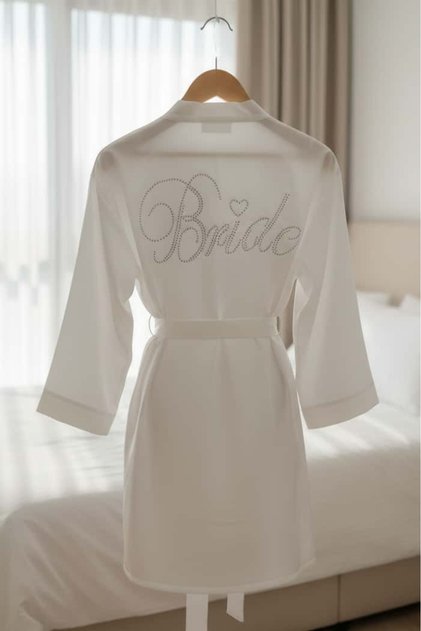 Bride Saten Sabahlık - Ekru - M Beden