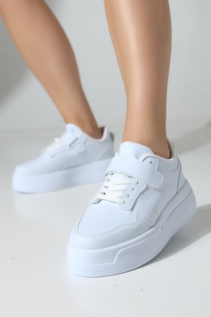 White Women's Velcro Casual Sports Shoes High Sole - Stylish Design with Color Options