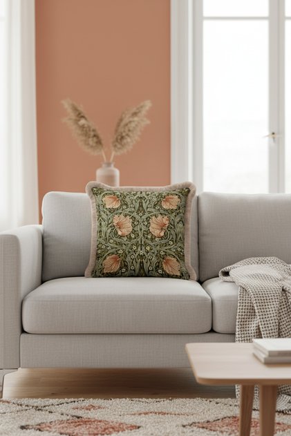 Luxury Victorian Floral Fringed Pillowcase-Nature Nostalgic Green Beige Tassel Throw Pillow Cover