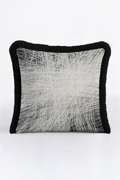 Modern Line Art Minimal Luxury Fringed Pillowcase-Black Gray Modern Tufted Throw Pillow Cover