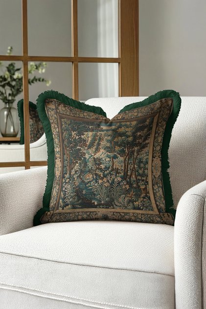 غطاء وسادة فاخر Avant-Garde Vintage Forest بشراريب، بنقشة غابة