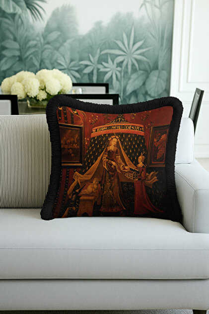 Medieval Palace Elegance Fringed Pillowcase - Royal Gothic Retro Black Tassel Throw Pillow Cover